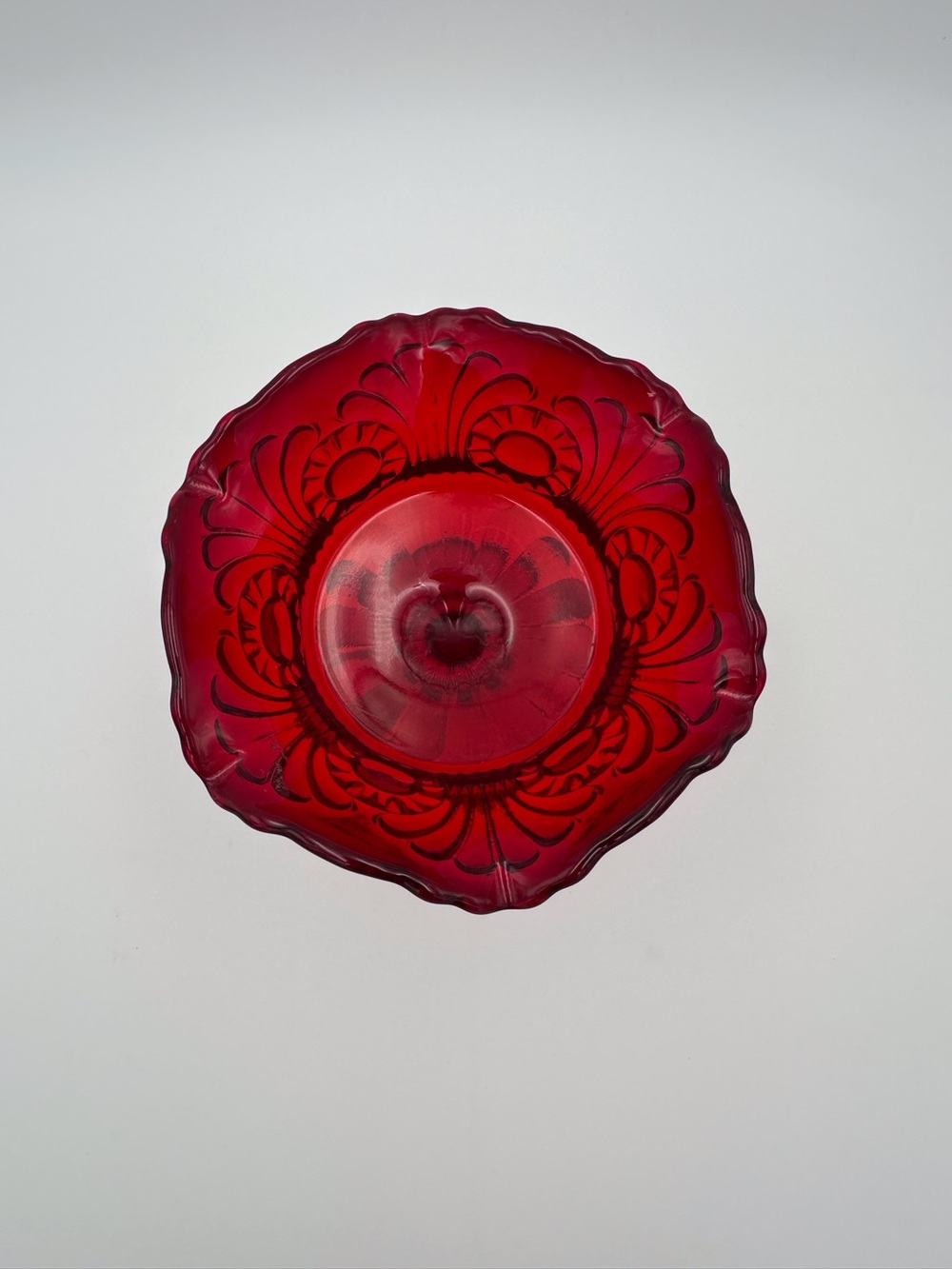Vintage Fenton Ruby Red Scalloped Pedestal Candy Dish or Compote - Picture 3 of 8